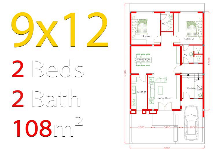 Desain Rumah 9x12 2 Kamar Tidur